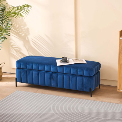 49,21 pouces velours rangement banc repose-pieds repose-pieds avec pieds en métal pour le salon, le vestibule et la chambre à coucher