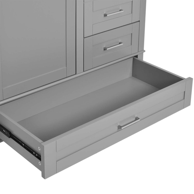 Meuble-lavabo 36 po avec cadre en pin massif, porte et tiroirs à fermeture en douceur, solution de rangement moderne, Gris