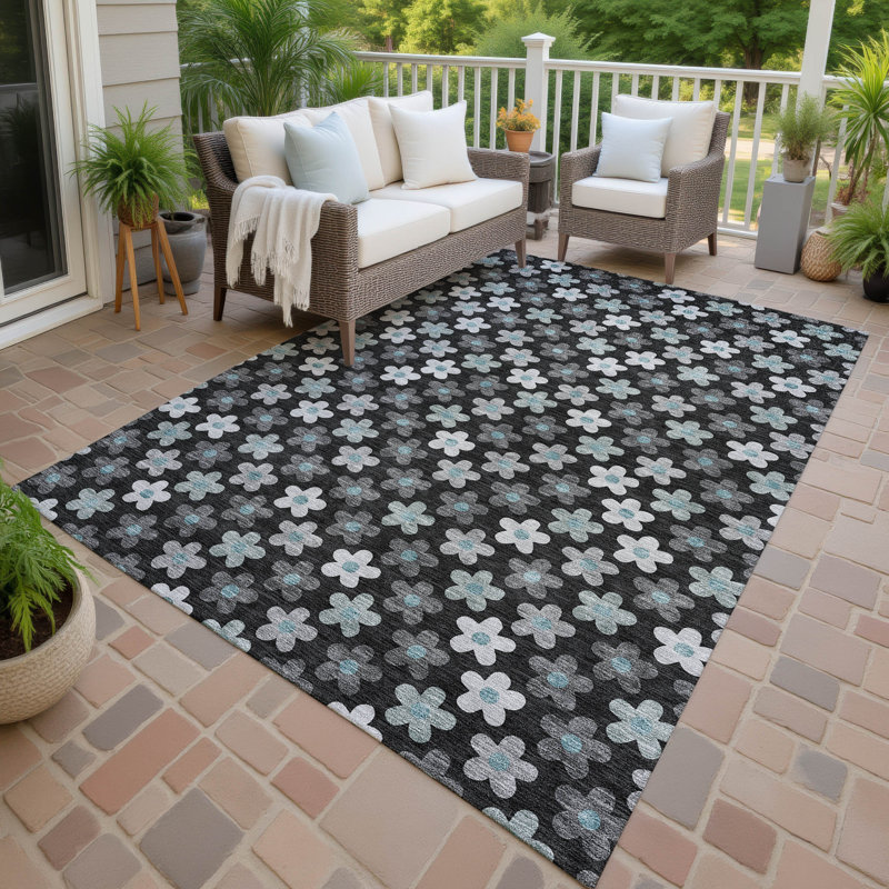 Machine Washable Indoor/Outdoor Chantille ACN2569 Kids Rug, 2'6" x 3'10", Black