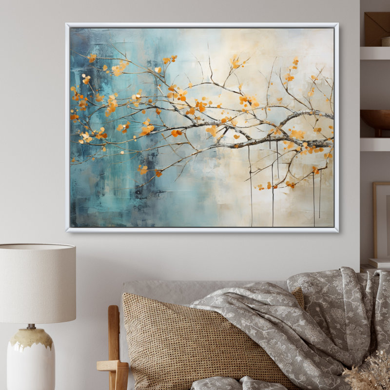 «Orange Teal», impression sur toile, H 24 po x l 32 po x P 1 po, Cadre flottant blanc