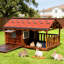 Pine Dog House & Playpen Carbonized Pine Wood, Weatherproof Design-101453725