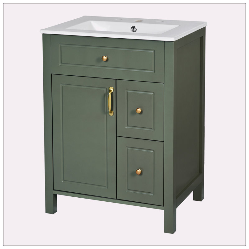 24-Inch Bathroom Vanity with Ceramic Sink, Green