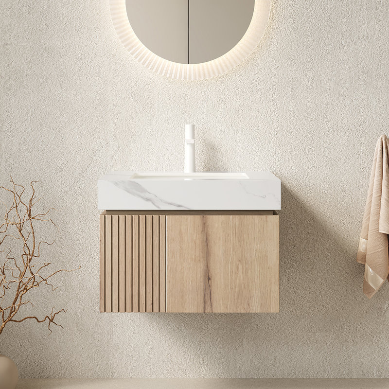 Meuble-lavabo Luxstone, Chêne blanc, 30", Gris clair