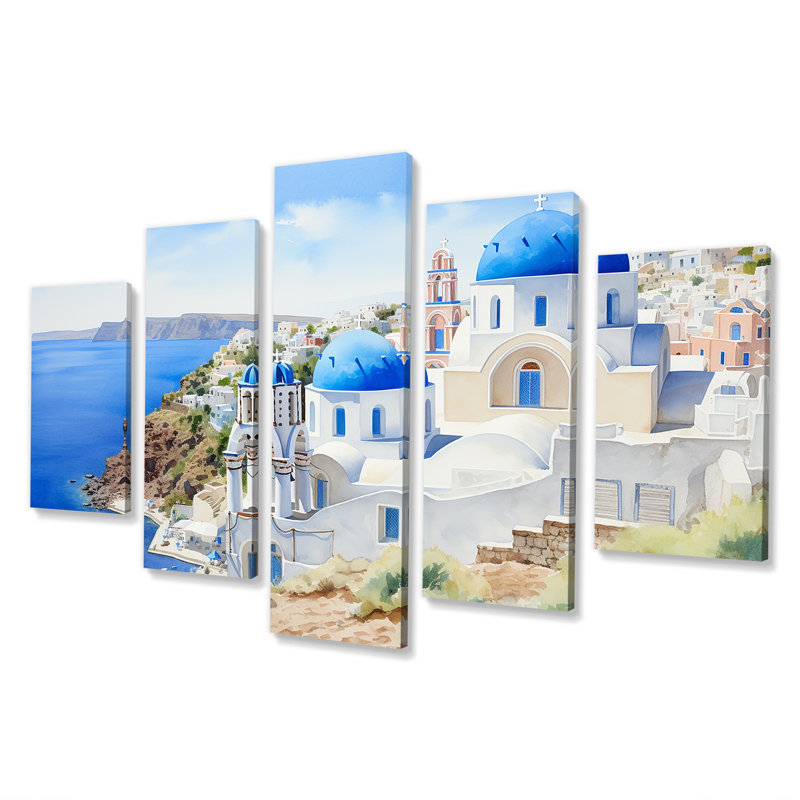 "Blue and White Greek Isles Village III" - Grèce, art mural multipanel