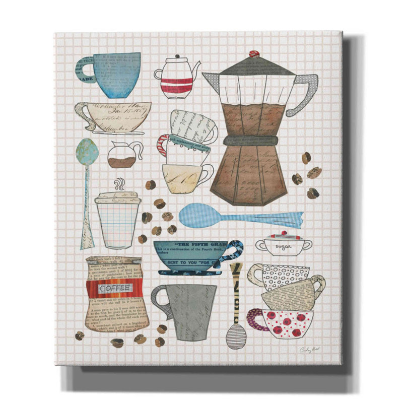 «Red Coffee Barrel I V2 Gingham» par Courtney Prahl, art mural sur toile, H 30 po x l 26 po x P 1,5 po