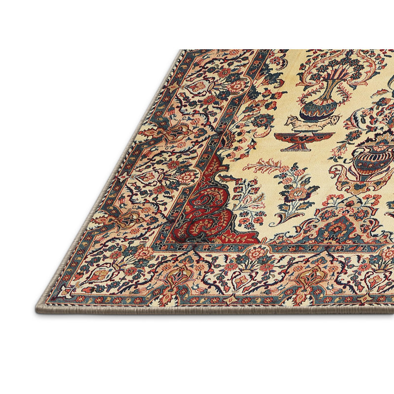Tapis traditionnel rouge / beige, Rectangle 5 pi x 7 pi
