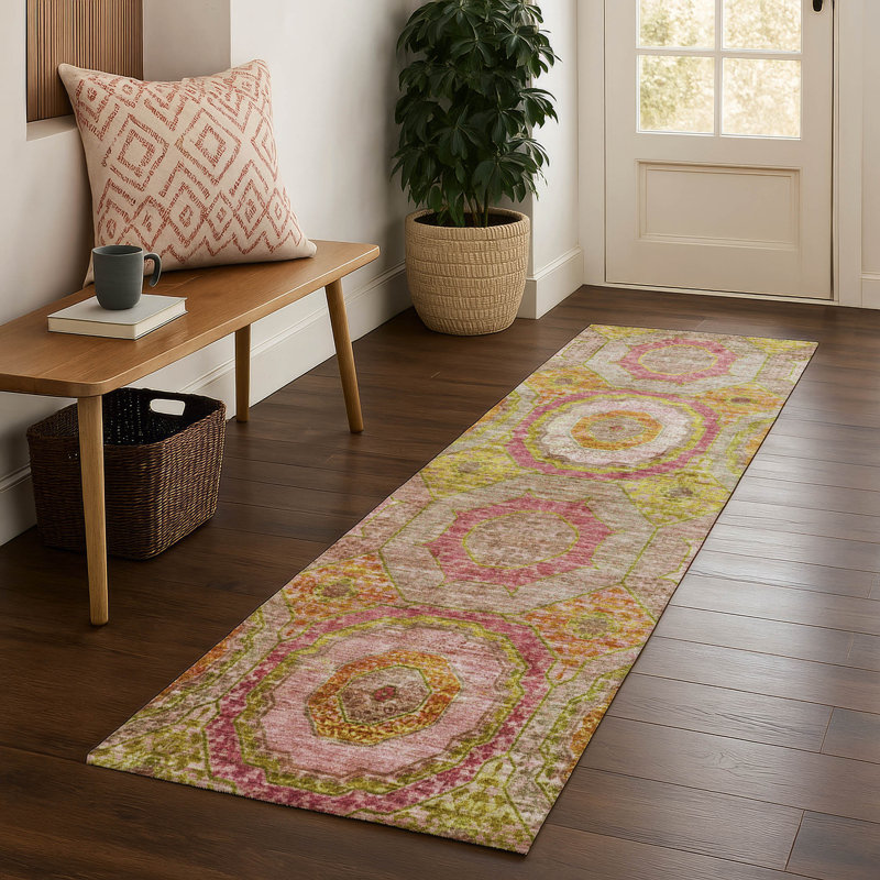 Premium Machine Washable Mayfield AMF2049 Panel Rug, 2'3" x 7'6" Runner, Orange