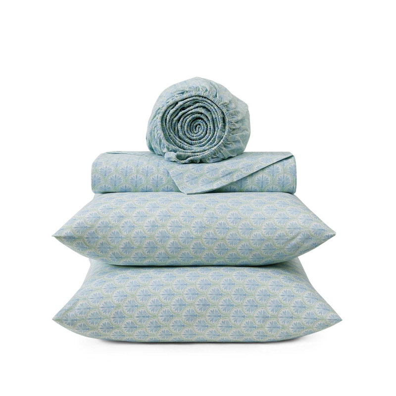 Tommy Bahama Printed Percale Cotton Sheet Set, Queen Sheet Set with 2 Pillowcases, Blue Off The Grid