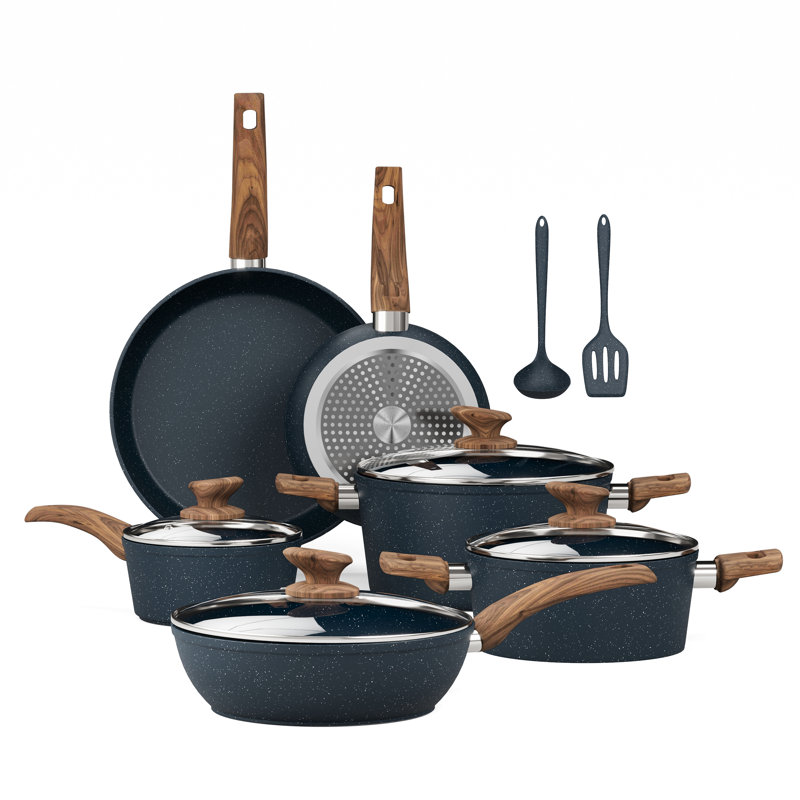 8 - Piece Non-Stick Aluminum Cookware Set, Blue/Brown
