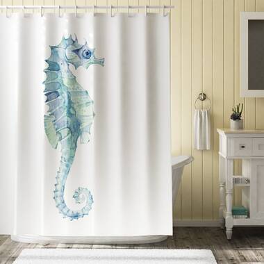 seashells Shower Curtain with Hooks - Aqua