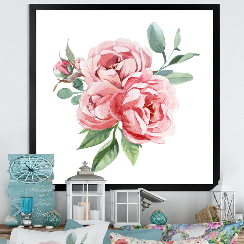 Fleurs rose clair II - activé, Impression noire sur toile encadrée, H 30 po x l 30 po x P 1 po