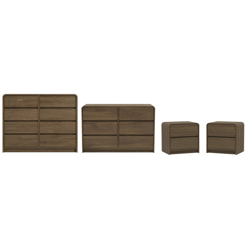 Rishel Modern 4 Pieces Bedroom Set, 4 Pcs: Dresser 6, Dresser 8, 2 Nightstands