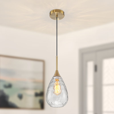 1-light Modern Hammered Tear-drop Glass Pendant Light