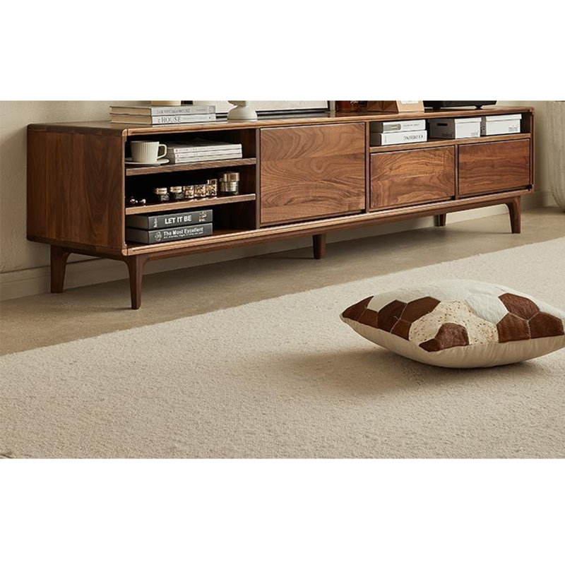 Simple modern black walnut TV cabinet, 87"