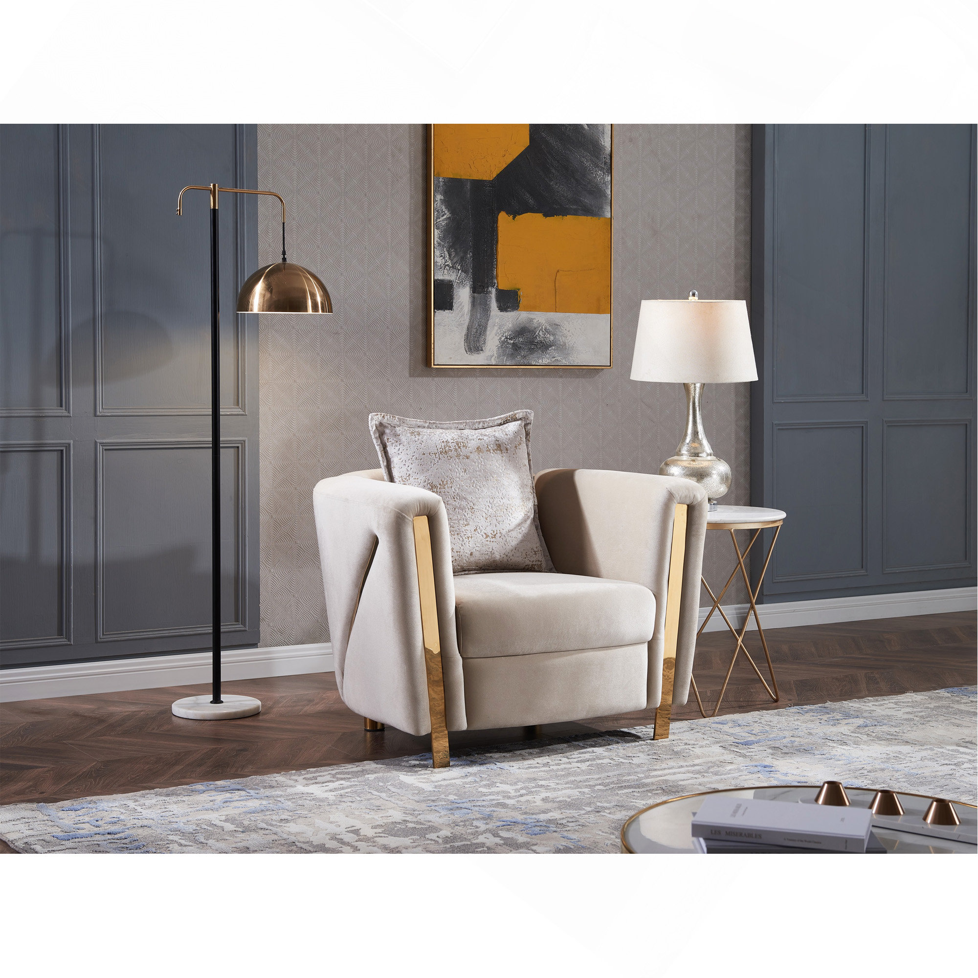 Latitude Run® Velvet Fabric Upholstered Chair Made With Wood In Beige ...