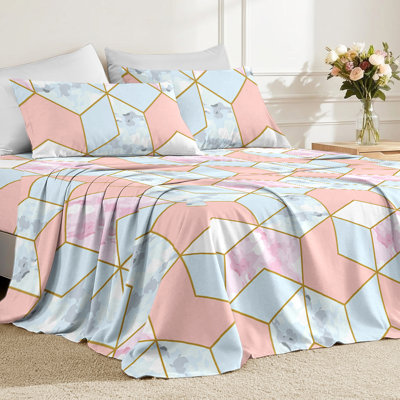 Ensemble de draps pour grand lit, draps à imprimé papillons or bleu, ensembles de literie en microfibre douce avec drap-housse à poche profonde, drap plat et taies d'oreiller