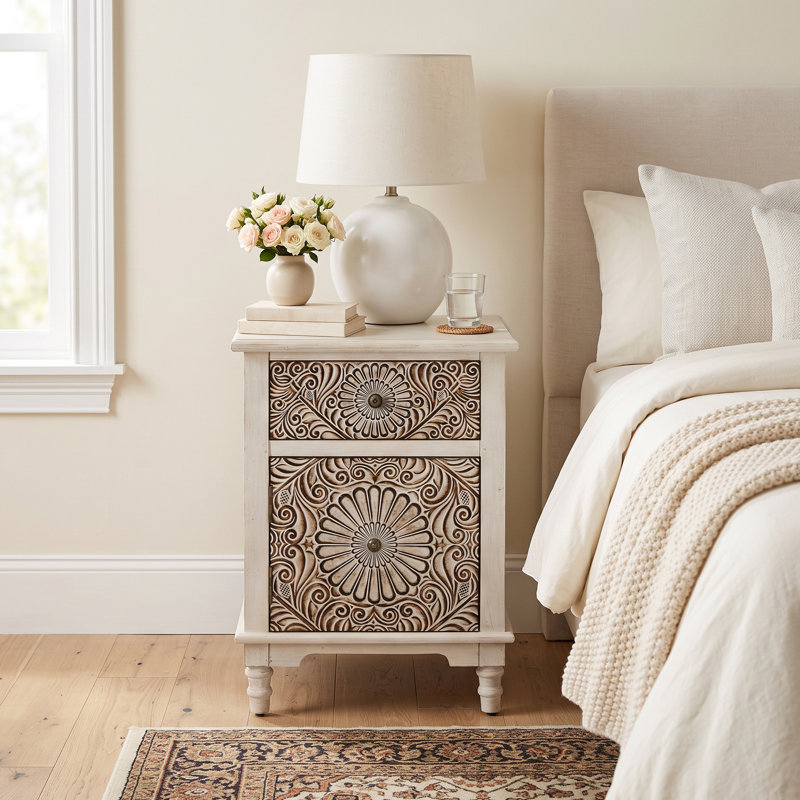Table de chevet sculptée avec tiroir à fermeture en douceur et armoire Loftis l 18,4 po, Individuel