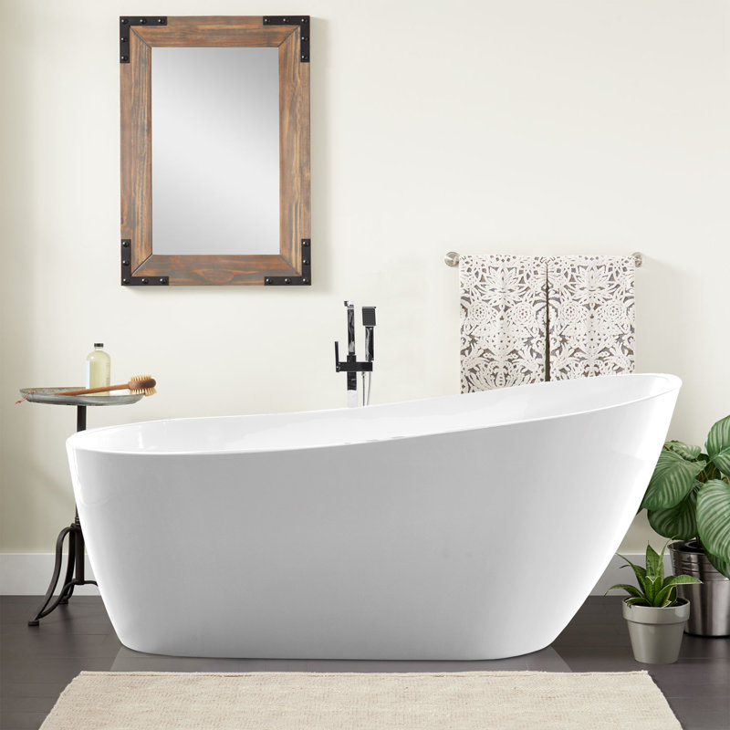 Cora 67" x 32" Freestanding Acrylic Bathtub, White/Oil Rubbed Bronze