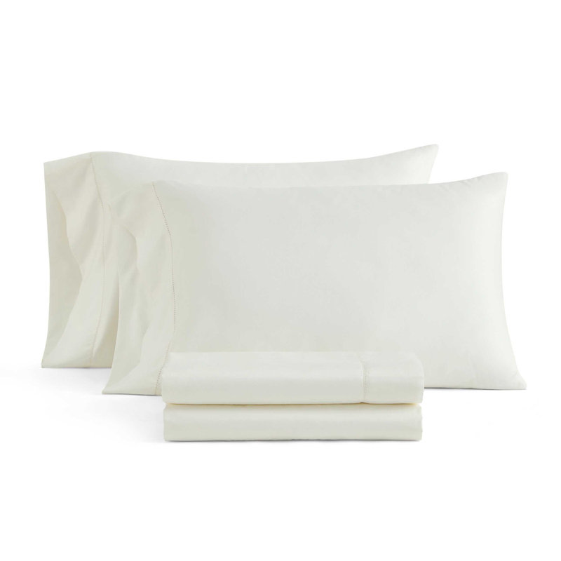 Martha By Martha Stewart Classic Elegance Solid Cotton Sheet Set, White, Queen Sheet Set with 2 Pillowcase