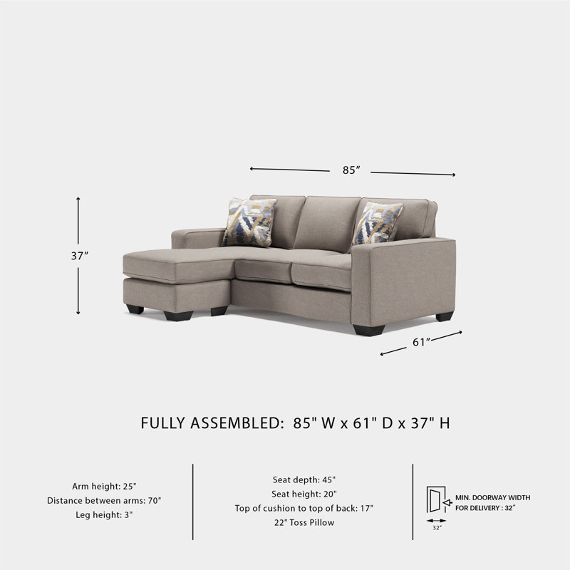 Greaves Upholstered 85'' Seating Component, Stone Chenille, Black/Gray