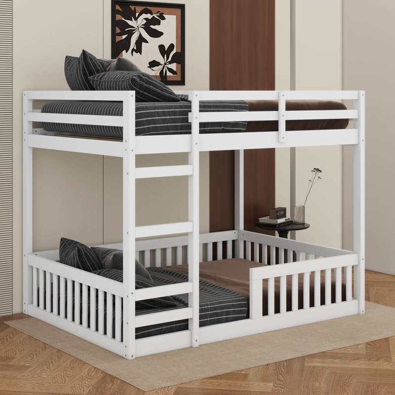 Lit superposé double en bois avec échelle, Blanc