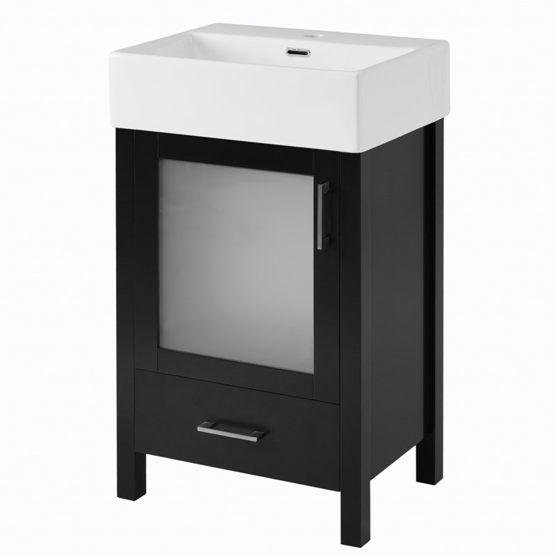 Meuble-lavabo de 20,28 po avec lavabo en céramique et beaucoup de rangement, Noir