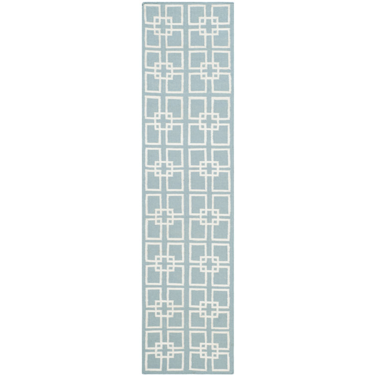 Martha Stewart Flat Weave Wool/Silk/Cotton Geometric Rug in Geyser Blue
