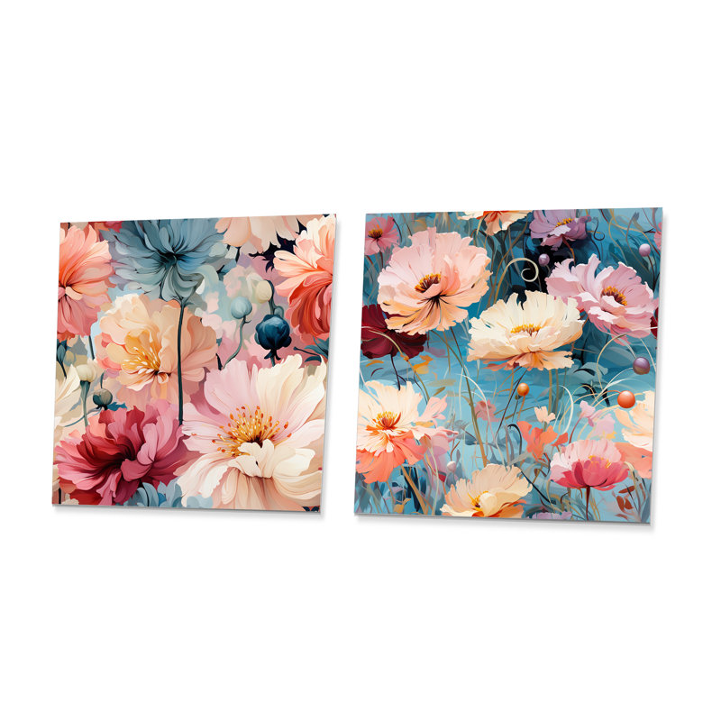 Lisieux - Ensemble de 2 carrés à motif floral en métal, H 23 po x l 46 po