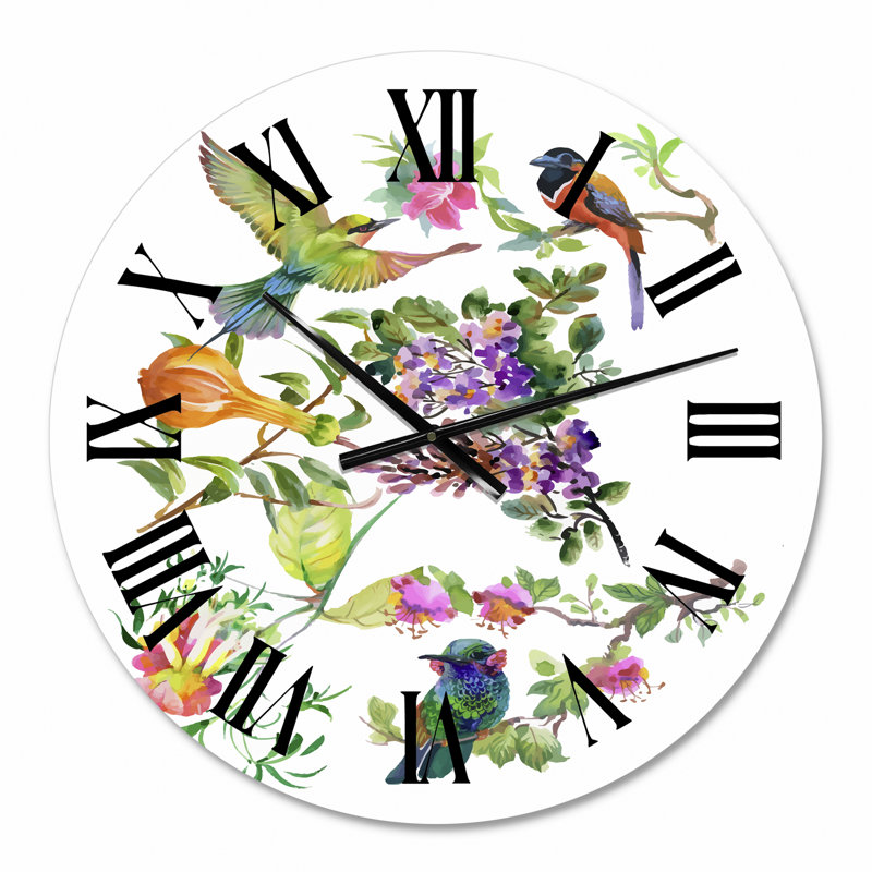 Flowers and Colourful Birds II Wall Clock, Small