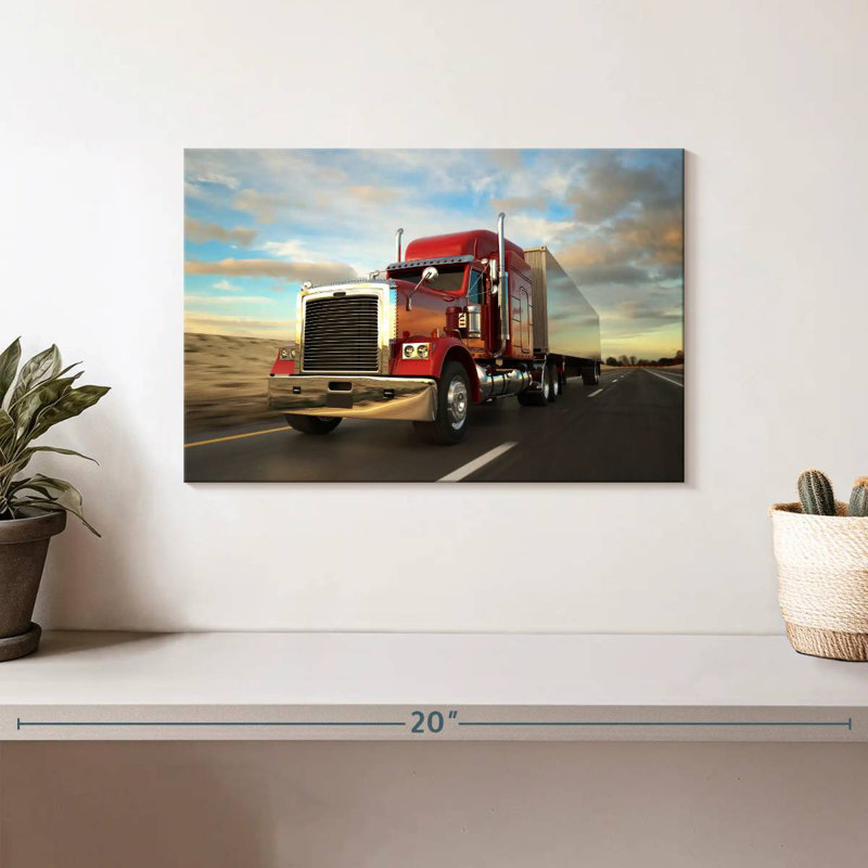 Mehar Red Cargo Truck At Sunset, 8" H x 12" W