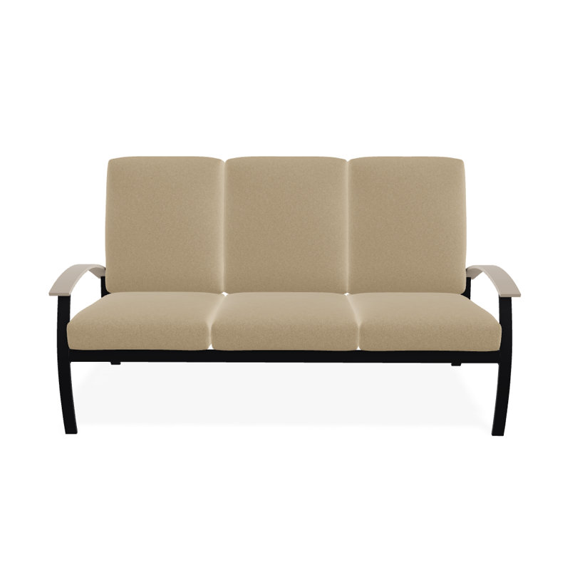 Askar 71.5'' Wide Powder Coated Aluminum Patio Sofa with Cushions, Canvas Navy Sunbrella® Canvas, Textured Black