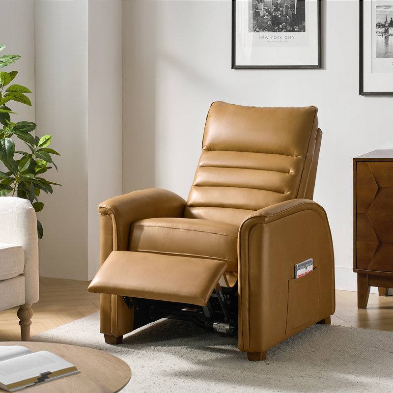 Fauteuil inclinable électrique en cuir véritable Myhaylo, Chameau