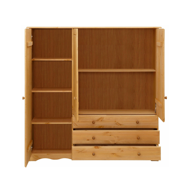 Rolla 3 Door Solid Wood Wardrobe, Brown