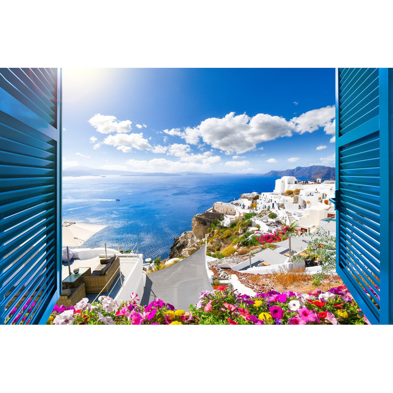 Santorini Window View Canvas Art