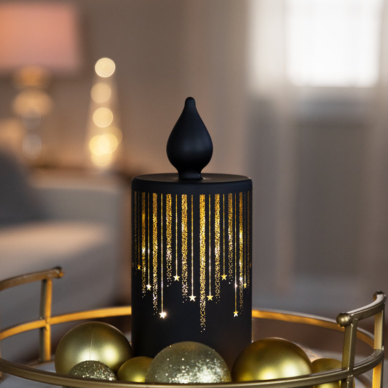 Bougie en verre avec lumières DEL, H 8 po x l 3,5 po x P 3,5 po