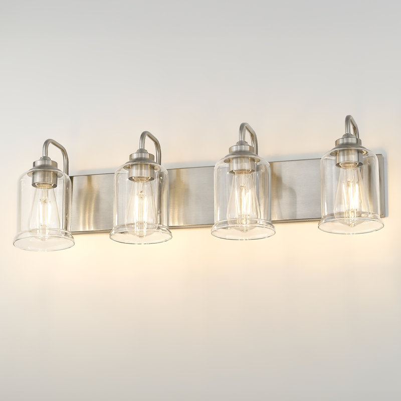 Dimmable Modern Vanity Light With Clear Glass Shade, Brushed Nickel Finish, 4