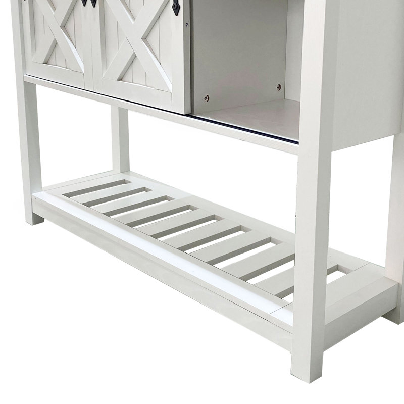 Zev Farmhouse Console Table with Sliding Barn Door and Adjustable Shelf, White