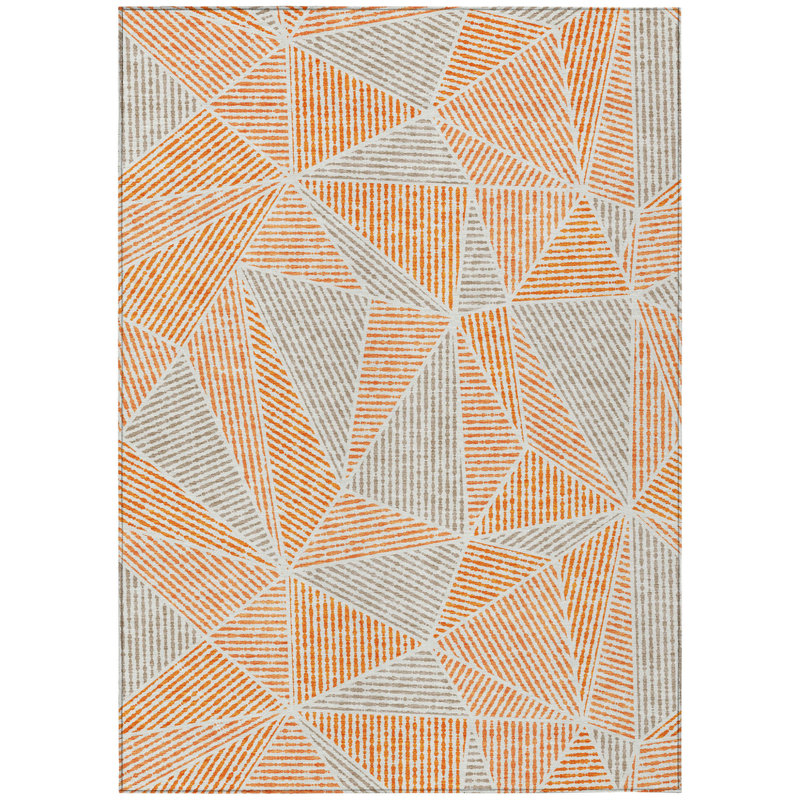 3' X 5' Orange Gray And Silver Geometric Washable Indoor Outdoor Area Rug