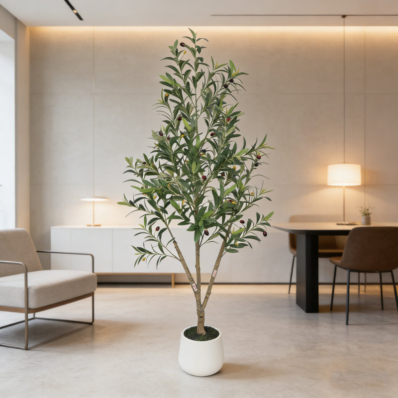 59 po olivier artificiel Real-Touch en pot blanc, 59"