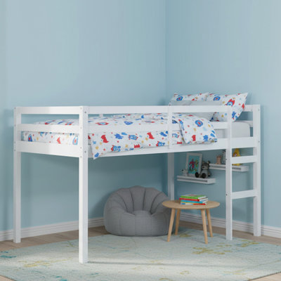 Lit mezzanine bas en bois massif avec échelle, lit plateforme avec lattes renforcées pour garçons et filles