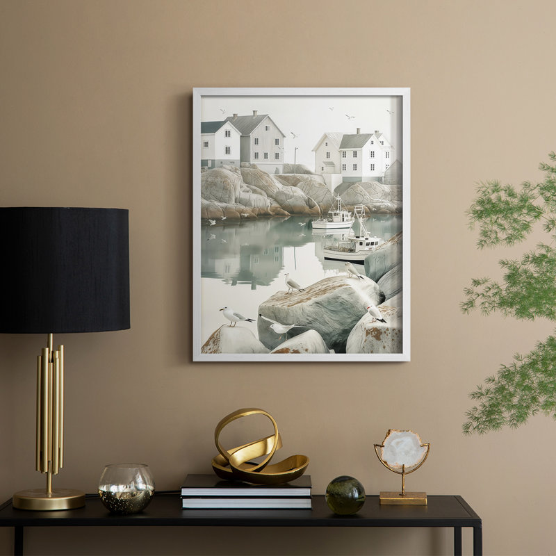 Fisherman's Way, reproduction encadrée en V - bois massif, H 21 po x l 17 po, Blanc