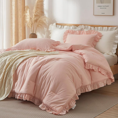 Suncomfy Ruffled Full Size Comforter Set Light Pink Shabby Chic Bedding