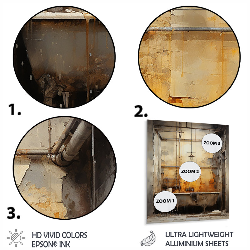 Grey Industrial Minimalist Bath II - Bathroom Metal Wall Art, 20" H x 12" W x 1" D