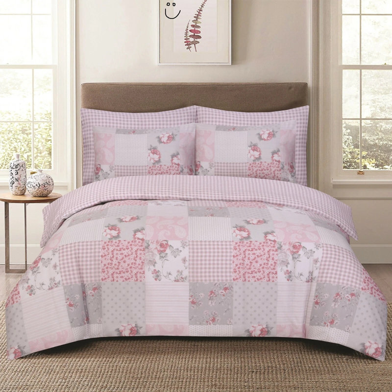 Cotton Patchwork Duvet Cover Set, Single Duvet Cover Set + 2 Additional Pieces, Grey Patchwork