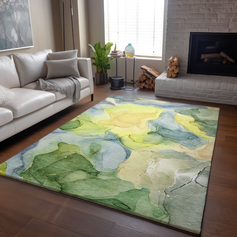 Tapis jaune lavable à la machine de qualité supérieure 10 pi x 14 pi Cerrito AMF504, Rectangle 9 pi x 12 pi