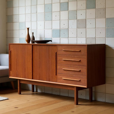 Simple solid wood retro sideboard