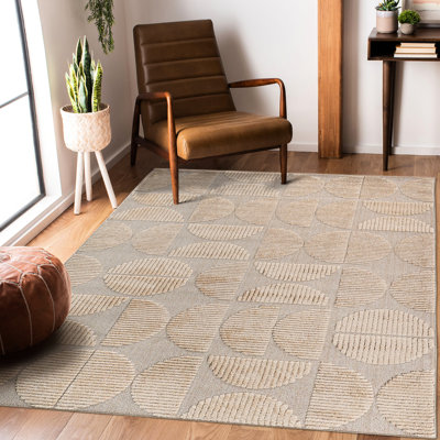 Tapis beige contemporain contemporain géométrique 6 pi 7 po x 9 pi doux pour la décoration intérieure avec motif de teinture moderne