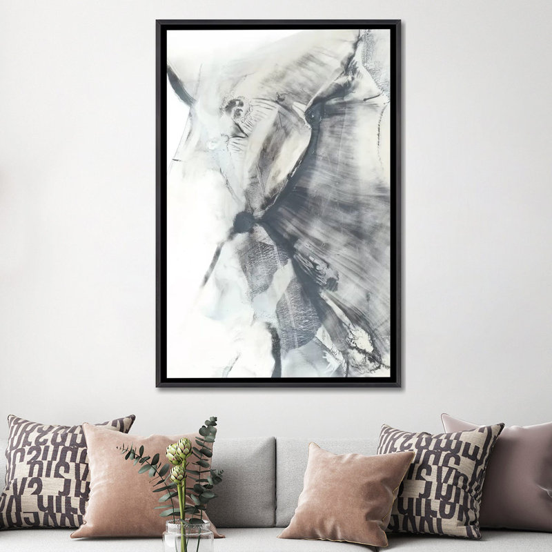 Reproduction d’art, "marbled Grey I" par Ethan Harper, H 60 po x l 40po x P 1,5 po, Toile avec cadre noir patiné