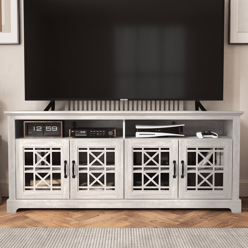 Ataman 4 Door TV Stand for TVs up to75" with Open Storage, Dusty Gray Oak