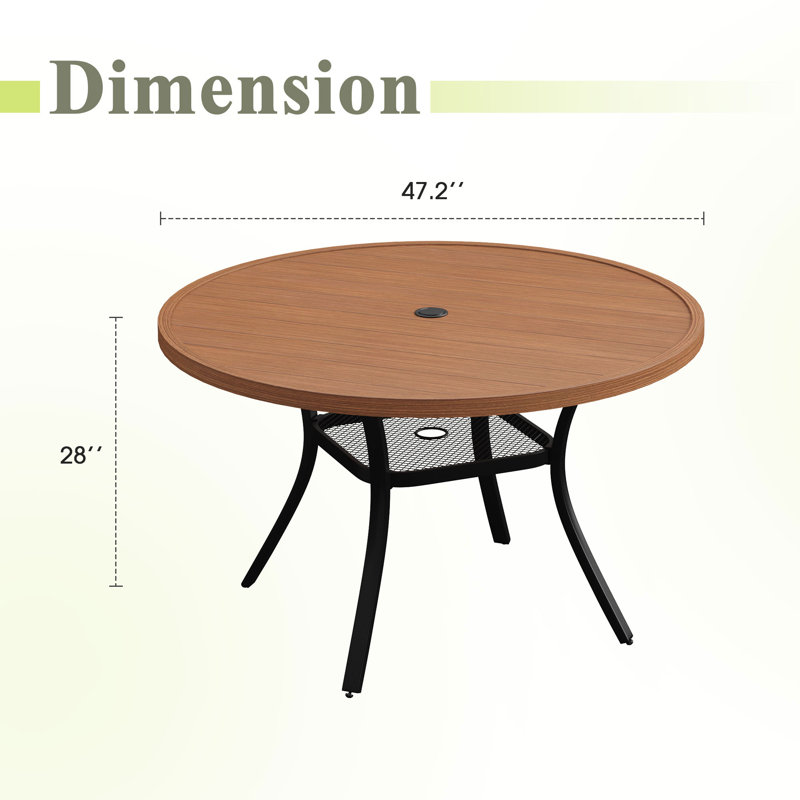 47" Round Patio Dining Tabe, Brush Wood Brown